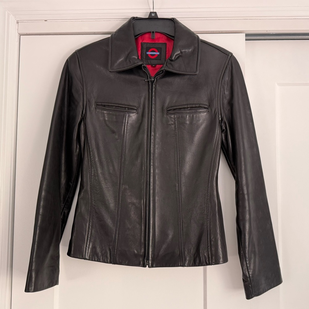 Black Leather Jacket - Fitted, Small